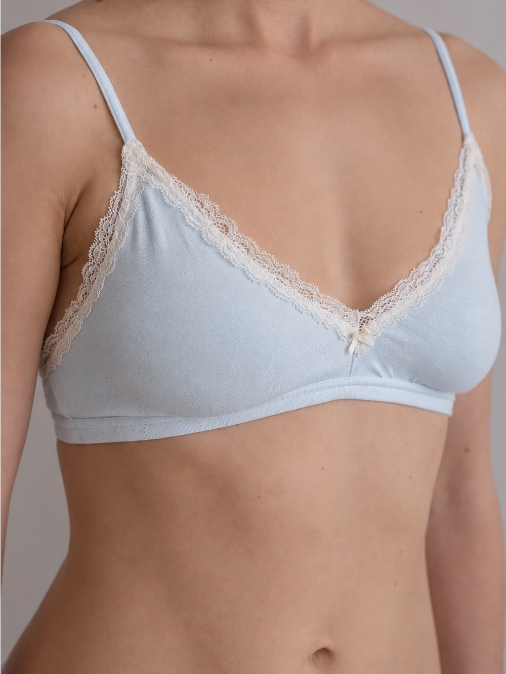 Brandy Melville Lace Trim Cotton Bralette | Baby Blue